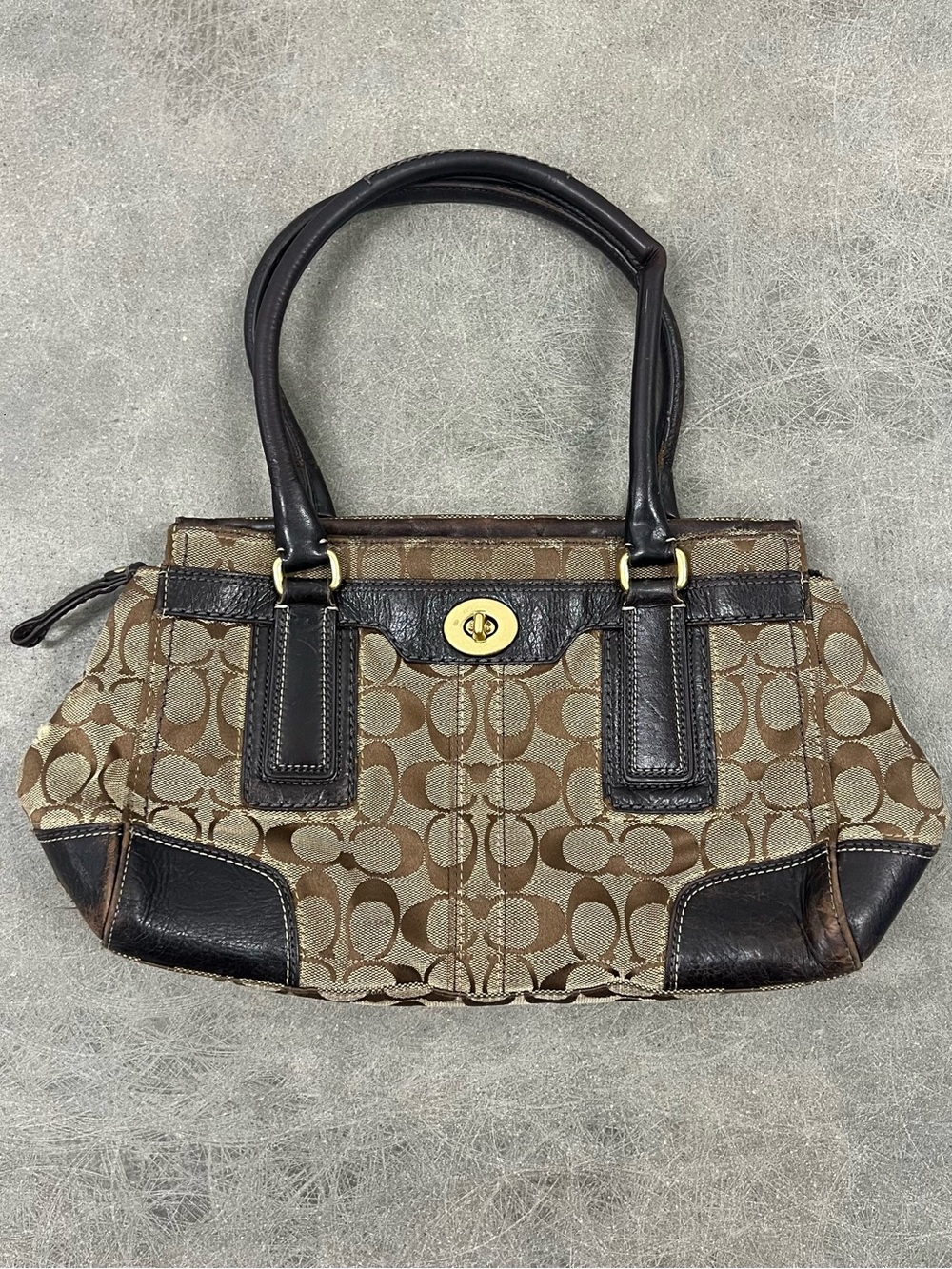 2007 COACH Hampton Signature Carryall Handbag Purse Brown Tan Monogram 11062